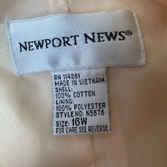 VTG Newport News Jacket Blazer Women's 16W Ivory Wide Wale Corduroy Pocket 2BTN - Picture 4 of 12